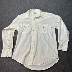 Vintage Malco Modes Mens L Off-white Cream Pearl Snap Western Shirt Classic